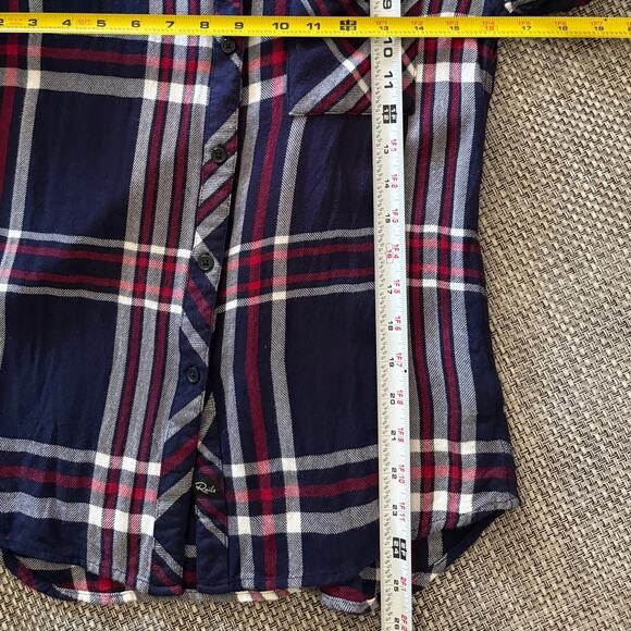 RAILS REVOLVE Kendra Flannel Long Sleeve Navy Red White Plaid Button Shirt Top S - Picture 6 of 6